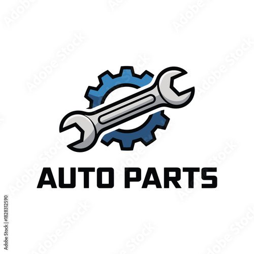 Auto Parts Symbol: The symbol of the auto parts industry is presented with a wrench overlapping with a gear, representing the concept of mechanical repair and maintenance in the automotive field. 