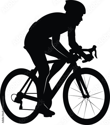 Black silhouette of a cyclist in racing gear on a road bike bicycle