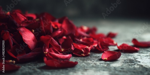 Romantic Rose Petals on Textured Surface - A Valentines Day Still Life.
