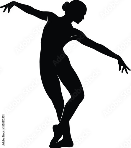 Black silhouette of a female dancer in a graceful pose on white background woman ballet