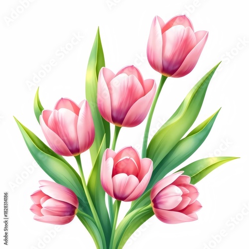 ピンクのチューリップの花束 白背景