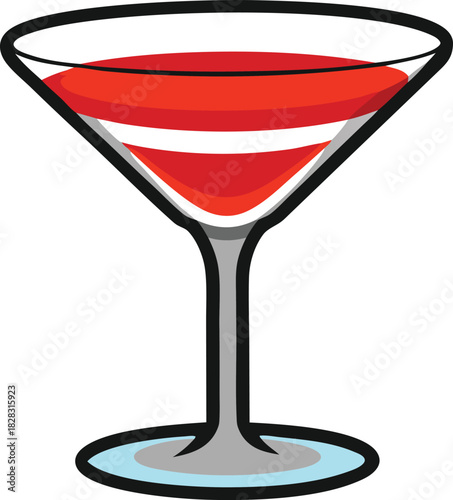 Red martini cocktail in a glass with a white stripe