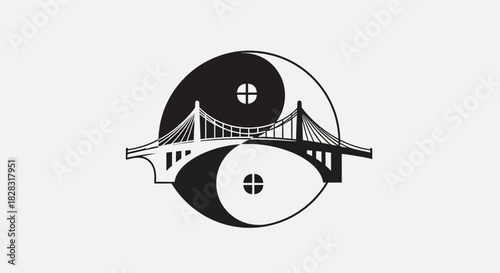 Yin Yang bridge black and white design conveying balance harmony and interconnectedness