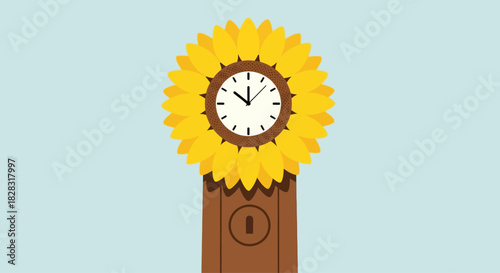 Whimsical Sunflower Clock: A Cheerful Timepiece with a Floral Motif and light blue background