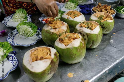 Steamed seafood in coconut, Thai food