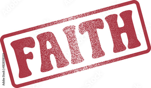 Inspiring Faith Word Stamped in Red with Grungy Distressed Effect and Outline