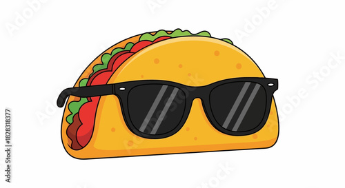 Taco wearing black sunglasses isolated on a white background illustration