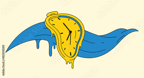Surreal melting clock illustration, symbolizing time fluidity and creative vision time concept