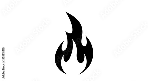 Stylized black fire flame illustration on a clean white background for design