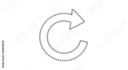 Stylized arrow forming a circular shape created with evenly spaced dots on white background
