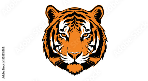 Striking Tiger Portrait Vector Illustration with Bold Orange and Black Stripes for Graphic Design