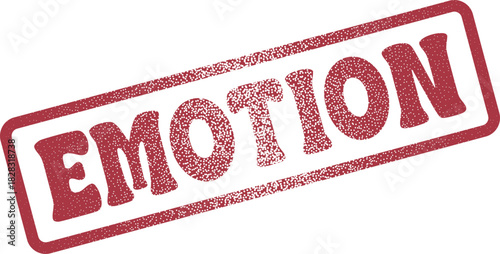 Expressive Emotion Word Stamp with Gritty Red Ink Texture for Feelings Concept