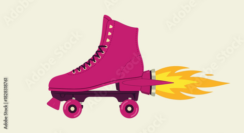 Retro Rocket Roller Skate Illustration Representing Speed and Energetic Movement