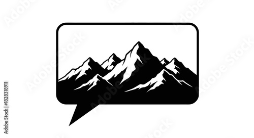 Mountain peak landscape inside a chat bubble, offering a sense of adventure message