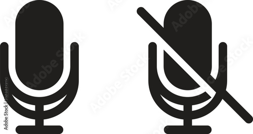 Collection of microphone status icons displaying active voice, muted audio, and sound control symbols using simple strokes, clear shapes, vibrant outline circles, and modern communication graphics for