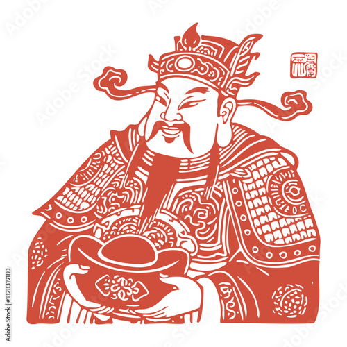 Chinese Traditional Paper Cutting, God of Wealth Design