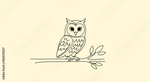 Minimalist outline of an owl perched on a branch conveying simplicity and nature illustration