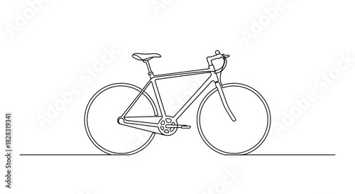Minimalist one line drawing of a bicycle showcasing simplicity and modern design aesthetics for
