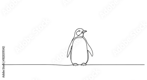 Minimalist one line drawing of a penguin, capturing its essence and simplicity