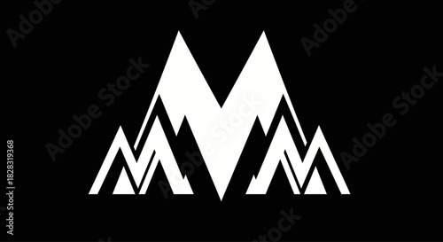 Minimalist mountain logo with an 'M' shape in a white on black contrast background