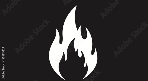 Minimalist illustration of a white flame on a black background creating a striking contrast for