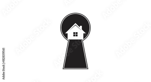 Minimalist House Icon Inside Keyhole Representing Security and Real Estate Property