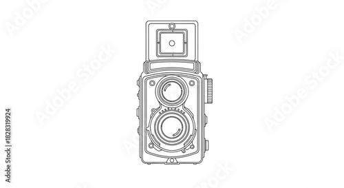 Illustration of a classic twin-lens reflex camera showcasing intricate details and vintage charm