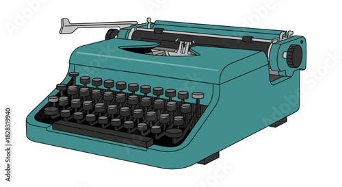 Illustration of a classic turquoise typewriter for writing and journalism usage