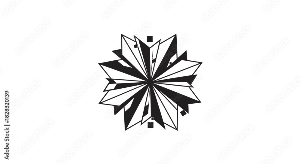 Fototapeta premium Geometric starburst illustration with black and white modern design and symmetrical pattern