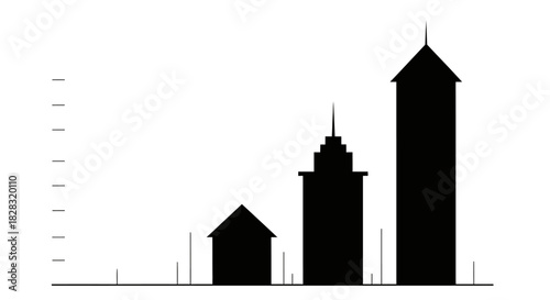 Graphical representation of urban development showing silhouettes of buildings varying heights