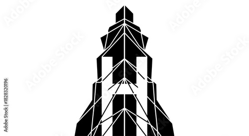 Geometric Building Silhouette with Sharp Lines and Contrasting Black and White Design