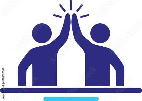Stylized high five icon representing successful teamwork, collaboration, achievement, and partnership between two people.