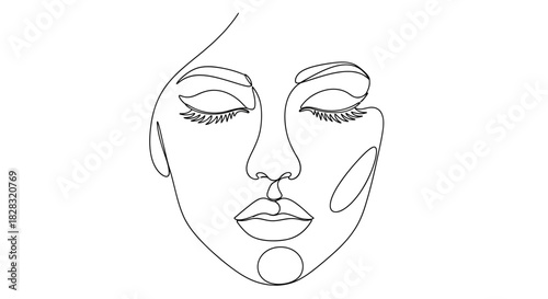 Elegant minimalist line art portraying the serene beauty of a woman's face