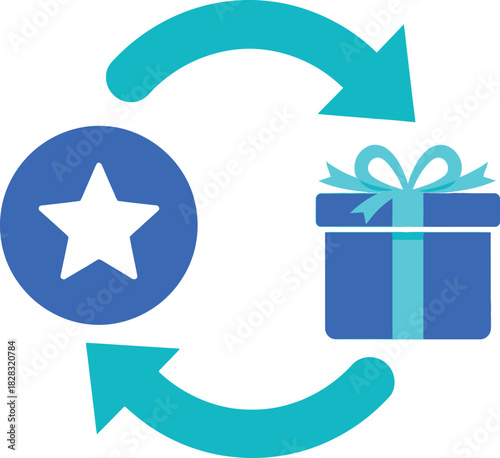 Loyalty program points and gift box exchange icon. reward system concept, customer benefits, and digital redemption graphic for online services.