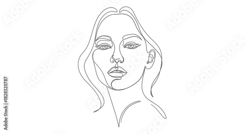 Elegant minimalist line art illustration portraying a woman's face with serene expression