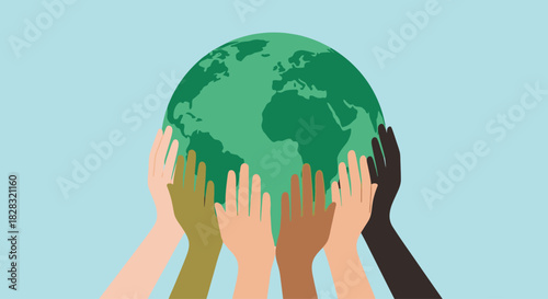 Diverse hands holding earth symbolizing global unity and environmental conservation for a