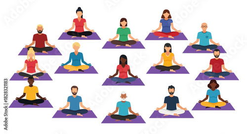 Diverse group of people practicing yoga and meditation for health and wellness