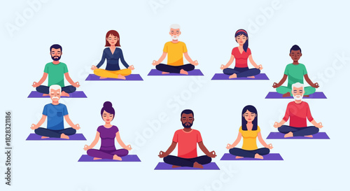 Diverse Group of People Meditating in Lotus Position for Wellness and Mindfulness