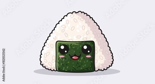 Cute Onigiri Cartoon Illustration with Rice and Seaweed Character Design