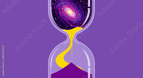 Conceptual Artwork of Hourglass with Galaxy Inside Symbolizing Time and Universe