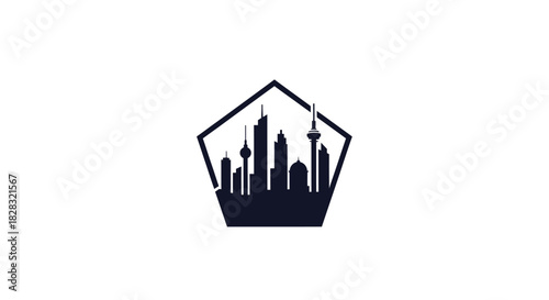 Cityscape silhouette in a pentagon design, perfect for logo, icon or urban development brand