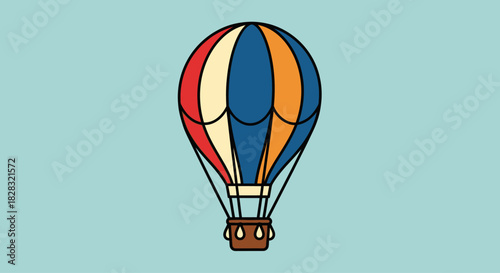 Colorful hot air balloon illustration against a soft blue background perfect for creative design