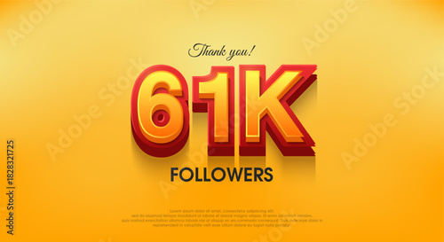 Thank you 61k followers 3d design, vector background thank you.