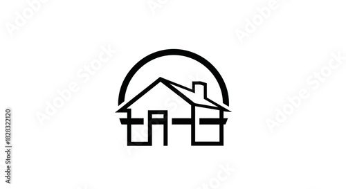 Abstract Minimalist House Icon with Circular Element for Real Estate Branding and Design