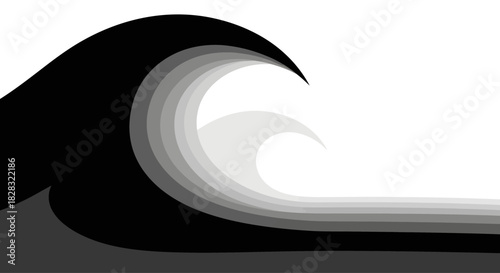 Abstract layered wave design in monochrome shades for artistic backgrounds or web design