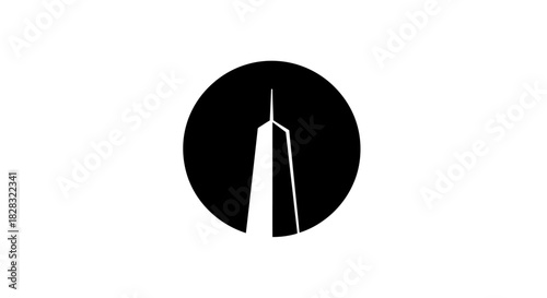 A sleek and modern monochrome logo design featuring a stylized skyscraper silhouette within a