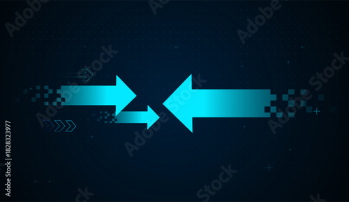 The connects Arrows on blue background used for economic improvement, and data-driven decision-making in finance. set of glowing digital arrows concepts design