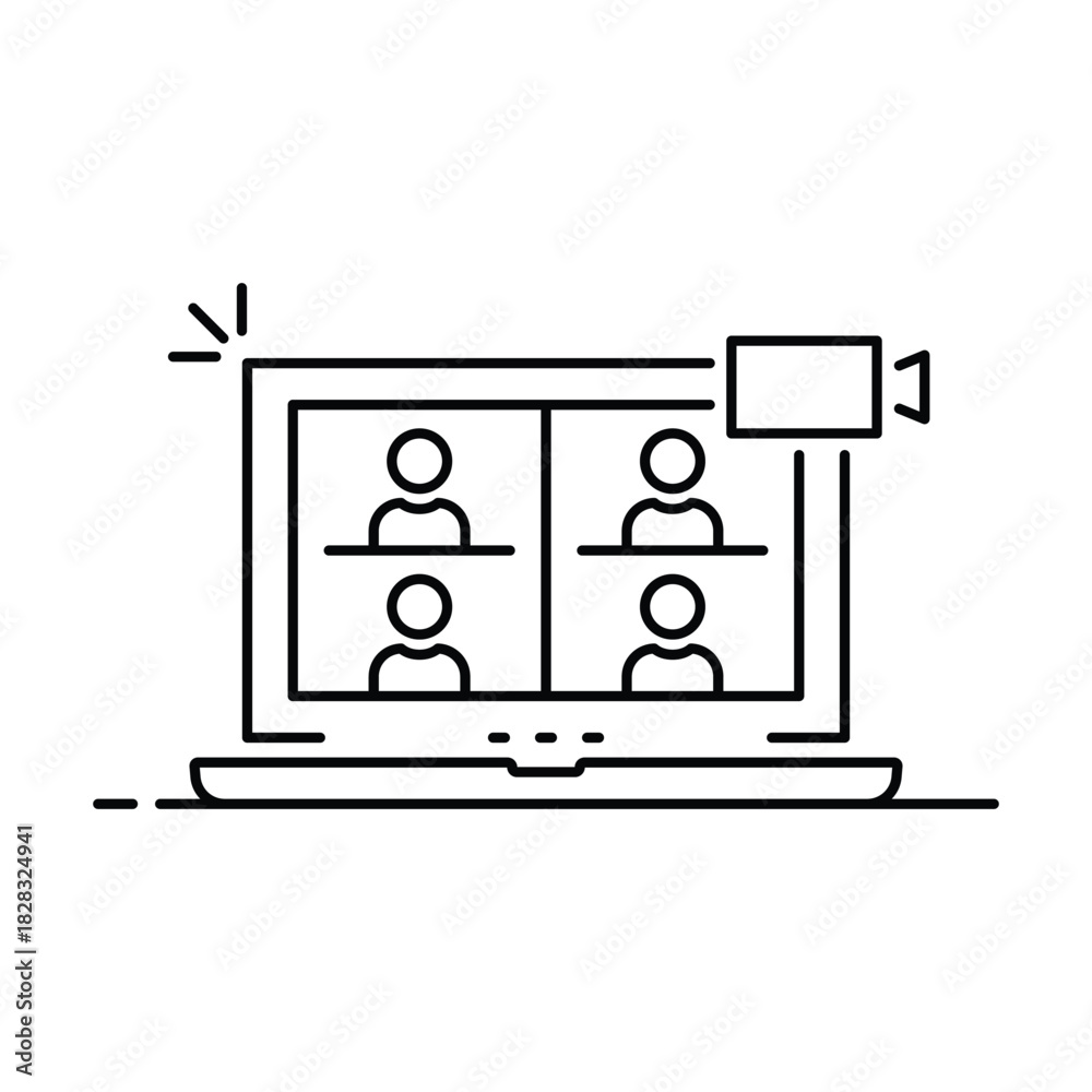Fototapeta premium virtual meeting icon, online video conference, webinar thin line symbol isolated on white background, editable stroke eps 10 vector illustration