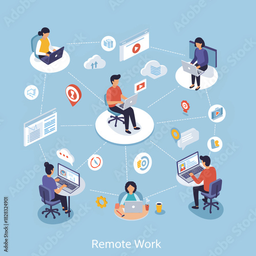Remote Work Concept with People Collaborating Online.