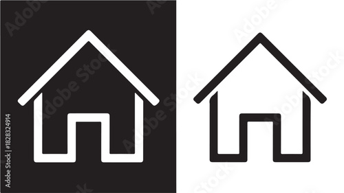 Simple home icon in black and white flat vector design for real estate isolated on background